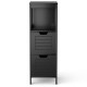 Black bathroom wooden floor cabinet with two drawers and three shelves, perfect for organizing various items.