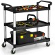 3-shelf utility service cart with aluminum frame, 490lbs capacity, featuring tools and rolling wheels for easy.