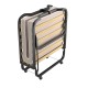 Folding rollaway bed with memory foam mattress, compact design, sturdy metal frame, ideal for guests in limited spaces.