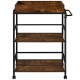 3-tier kitchen serving bar cart in rustic brown with lockable casters, handle rack, and ample storage for home pub use.