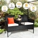 Wicker patio conversation set with removable cushions, tempered glass table, and ergonomic design for outdoor.
