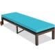 Turquoise outdoor rattan chaise lounge with soft cushion and sturdy metal frame, perfect for lounging on balconies or.