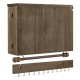 Vintage wood wall-mounted jewelry organizer with barn door, featuring hooks and a removable rod for organized storage.