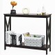 Dark brown 2-tier console table with X-design, showcasing elegant storage and stability, perfect for hallways or.