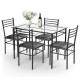 Detail view of the black upholstered dining chair with a sturdy metal frame, designed for comfort and style in dining.