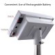 Close-up of the rechargeable battery charge port and on-off switch on the 660 lbs digital floor platform scale.