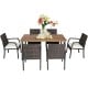 Cushioned armchair from the patio dining set, crafted with weather-resistant PE rattan for comfortable outdoor seating.