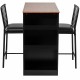 Counter height pub dining set with a brown triangular table and two ergonomic chairs, perfect for small spaces.