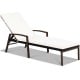 Adjustable back lounge chair with removable white cushion, sturdy steel frame, perfect for outdoor relaxation.
