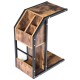C-shape industrial snack end table with storage compartments, made of durable particle board and metal frame for living.