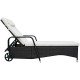 Cushioned outdoor recliner chaise lounge with adjustable backrest and wheels, made of weather-resistant PE rattan for.