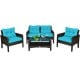Single turquoise cushioned sofa from the 4-piece outdoor rattan wicker set, ideal for stylish outdoor seating.