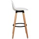 Side view of a mid-century barstool featuring a white PU leather seat and beech wood legs, suitable for dining or bars.