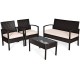 Coffee table from the 4-piece patio rattan conversation set, stylish design with glass top, perfect for outdoor.
