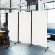 Three-panel room divider in white, made of polyester fabric and steel, ideal for creating privacy in office spaces.