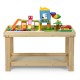 Multifunctional kids activity play table made of natural pine wood, featuring a removable tabletop and double storage.
