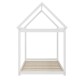 White kids platform floor bed with roof and heavy-duty slats, designed for stability and durability for toddlers to.