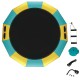 15-foot inflatable water bouncer trampoline in yellow and teal, featuring a large bouncing area and included.