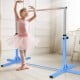 Adjustable blue gymnastics horizontal bar for kids, height 36"-59", ideal for beginner home training.