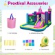 Unicorn-themed 6-in-1 kids inflatable bounce house with slide, ball pit, and 735W blower for outdoor fun.
