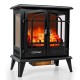 Black 25-inch electric fireplace heater with a 3-sided design, offering a cozy flame effect and adjustable temperature.