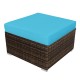 Turquoise cushioned ottoman from a 5-piece patio rattan furniture set, perfect for outdoor relaxation.