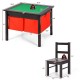 Kids activity table with storage drawers and two chairs, dark brown, suitable for play and writing, ergonomic design.