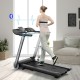 Folding treadmill with LED display and heart rate monitor, ideal for home workouts and easy storage.