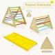 3-in-1 wooden climbing toy set featuring two triangle climbers and a yellow ramp, designed for kids' play and.