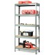 5-tier gray steel shelving unit with adjustable MDF shelves, ideal for organizing tools and heavy items in a garage or.