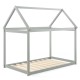 Gray kids platform floor bed with roof and sturdy wooden slats, ideal for toddlers to teens. Easy assembly and stable.