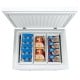 Chest freezer with 5.2 cu.ft capacity and 3 storage baskets, ideal for organizing frozen food in limited spaces.