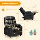 Kids recliner chair in black with cup holder and footrest, featuring ergonomic design and sturdy wood frame for comfort.
