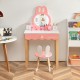 Rabbit-themed kids vanity table with detachable mirror, large drawer, and compact storage for jewelry and cosmetics.