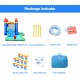 Kids inflatable bounce house water slide with ocean balls, ground stakes, and carrying bag for outdoor fun.