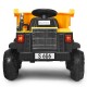 Rear view of the yellow 12V kids ride-on dump truck with electric bucket, featuring LED lights and rugged tires.
