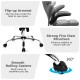 Adjustable gray office chair with flip-up armrests, ergonomic backrest, and smooth-rolling casters for versatile use.