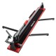 Side view of the 48-inch manual tile cutter showcasing the smooth slide rail and adjustable angle ruler for precise.