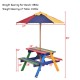 Detail shot of the multicolor umbrella for the kids picnic table, made of durable polyester, offering sun protection.