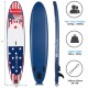 11-foot inflatable stand up paddle board with red, white, and blue design, perfect for surfing, yoga, and fishing.