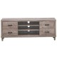 Retro wooden TV stand with a wide tabletop for TVs up to 65", featuring metal handles and 6 sturdy legs for stability.