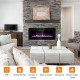42-inch recessed electric fireplace with multicolored flames, remote control, and sleek design for modern living spaces.