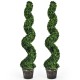 Two 4-foot artificial spiral boxwood topiary trees in golden pots, perfect for indoor or outdoor decor.