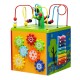 Colorful 5-in-1 wooden activity cube toy featuring bead maze, xylophone, and gears for early education and fun.