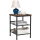 3-tier industrial end table with a rustic top, mesh shelves, and adjustable feet for versatile storage in any room.