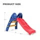Children's folding plastic slide with easy climb steps, smooth red slide, and sturdy blue frame for ages 3-6.