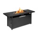 Rectangular 57-inch black propane outdoor fire pit table with 50,000 BTU output, perfect for garden or patio gatherings.