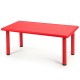 Red kids' plastic rectangular table for daycares and preschools, weather-resistant and safe for indoor or outdoor use.