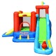 Inflatable kids water slide bounce house with slide, ball pit, and water cannon for outdoor summer fun.