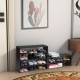 Stackable 31-inch brown shoe rack with multiple shelves, ideal for organizing shoes in home or office spaces.